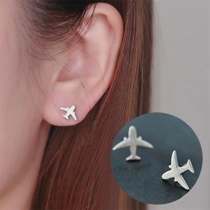 π New Silver Plated Plane Stud Earrings